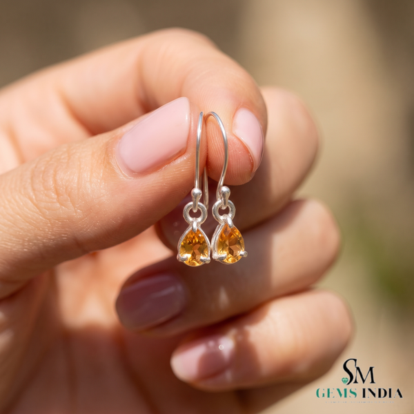 Pear Cut Citrine Drop Earrings – Elegant Dangle Gemstone Jewelry Gift For Her