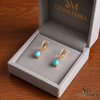 Turquoise Oval Cabochon Drop Earrings With Diamond Accents - Elegant Gift For Her
