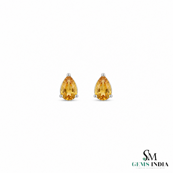 Pear Cut Natural Citrine Earrings – Minimalist Stud Earrings & Gift For Her