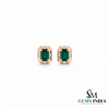 Emerald Cut Emerald Stud Earrings with Diamond Accents - Emerald Gift for Her