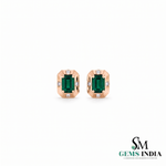 Emerald Cut Emerald Stud Earrings with Diamond Accents - Emerald Gift for Her