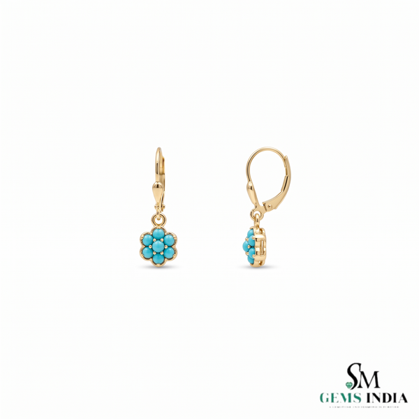 Turquoise Flower Drop Earrings For Woman- December Birthstone Jewelry