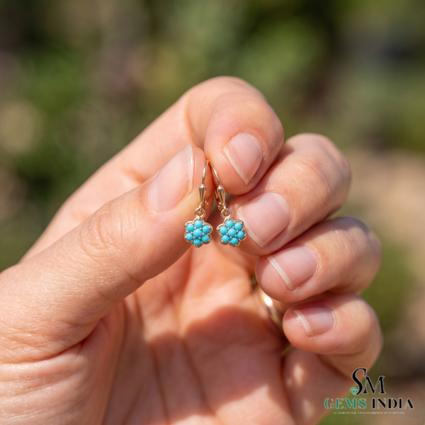 Turquoise Flower Drop Earrings For Woman- December Birthstone Jewelry