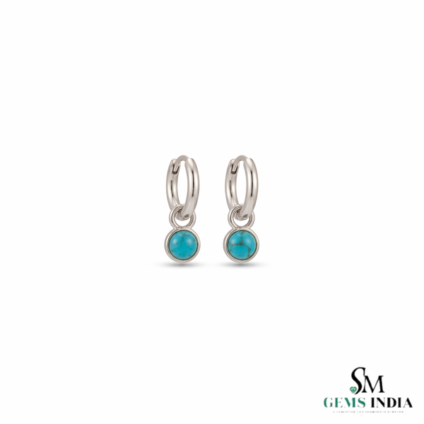 Round Turquoise Hoop Earrings - Dainty Gemstone Jewelry for Women