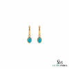 Oval Turquoise Huggie Hoop Earrings with Diamond Accent - Anniversary Gift