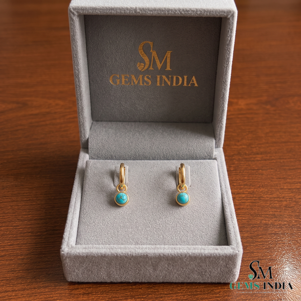 Round Turquoise Hoop Earrings - Dainty Gemstone Jewelry for Women