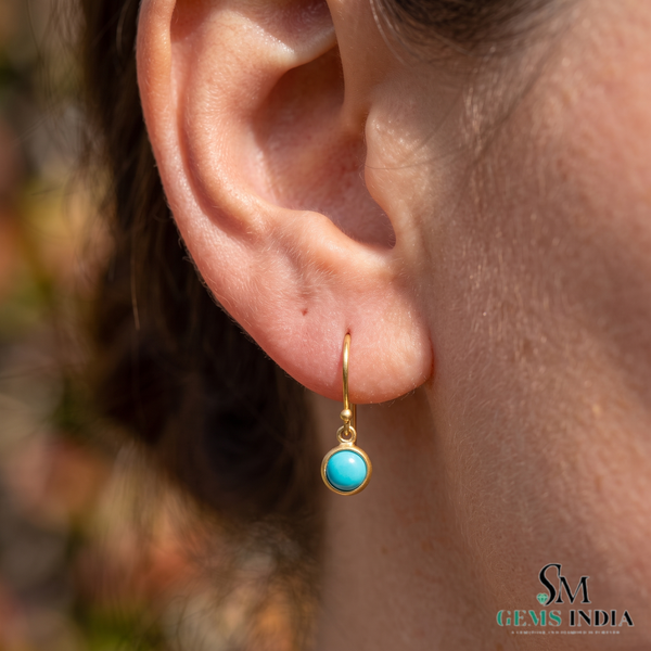 Luxury Round Turquoise Dangle Earrings - Anniversary Gift For Her