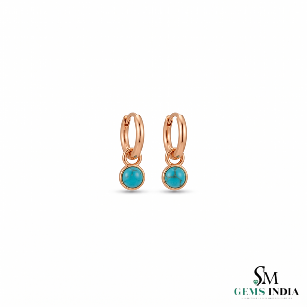Round Turquoise Hoop Earrings - Dainty Gemstone Jewelry for Women