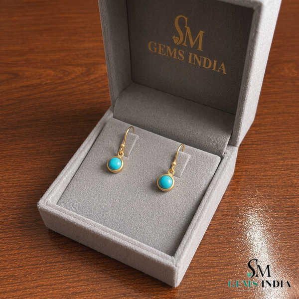 Luxury Round Turquoise Dangle Earrings - Anniversary Gift For Her
