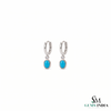 Oval Turquoise Huggie Hoop Earrings with Diamond Accent - Anniversary Gift