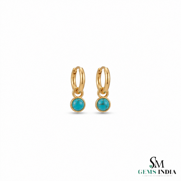 Round Turquoise Hoop Earrings - Dainty Gemstone Jewelry for Women