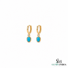 Oval Turquoise Huggie Hoop Earrings with Diamond Accent - Anniversary Gift