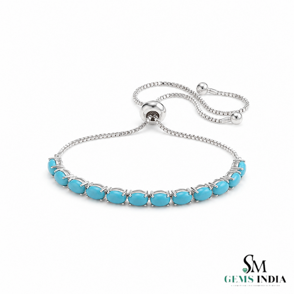 Elegant Oval Turquoise Tennis Bracelet– Timeless Fine Jewelry