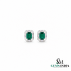 Emerald Cut Emerald Stud Earrings with Diamond Accents - Emerald Gift for Her