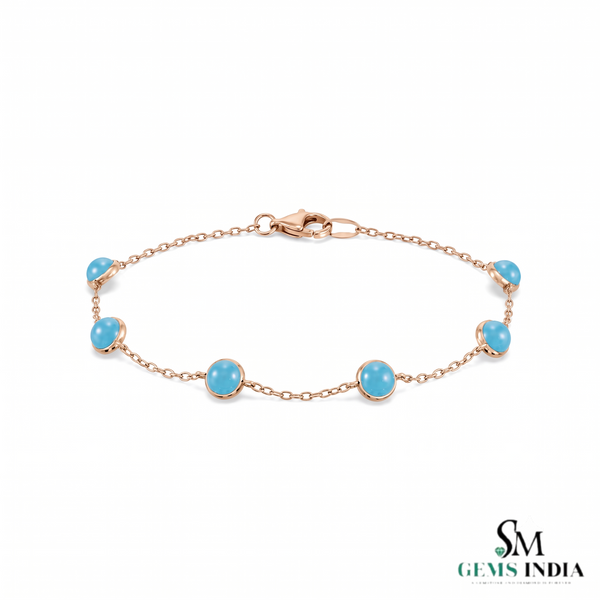 Round Turquoise Blue Gemstone Station Bracelet – Luxury Statement Jewelry For Her