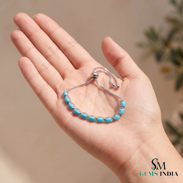 Elegant Oval Turquoise Tennis Bracelet– Timeless Fine Jewelry