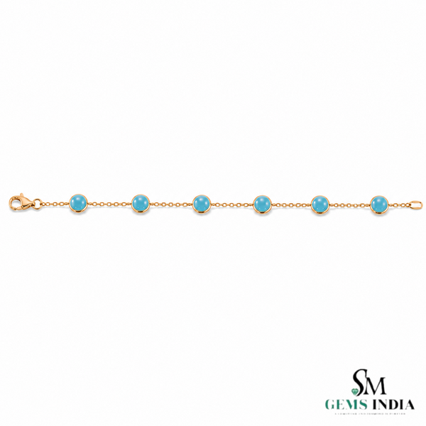 Round Turquoise Blue Gemstone Station Bracelet – Luxury Statement Jewelry For Her