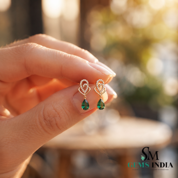 Pear Shaped Emerald & Diamond Drop Stud Earrings - Fine Jewelry for Women