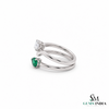 Pear Shaped Emerald & Round Diamond Bypass Ring - Unique Two Tone Ring