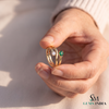 Pear Shaped Emerald & Round Diamond Bypass Ring - Unique Two Tone Ring