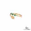 Three Round Emerald Open Wrap Ring With Leaf Detail - Nature Inspired Fine Jewelry