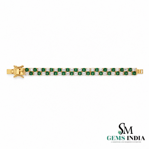 Tennisarmband aus Natur-Smaragden im Ovalschliff und Diamanten in Gold | Tennisarmband aus Natur-Smaragden und Diamanten in Gold | Tennisarmband mit großen Smaragden im Ovalschliff
