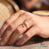Three Round Emerald Open Wrap Ring With Leaf Detail - Nature Inspired Fine Jewelry