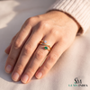 Pear Shaped Emerald & Round Diamond Bypass Ring - Unique Two Tone Ring