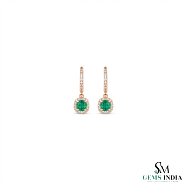 Elegant Cushion Cut Emerald Drop Earrings With Diamond Halo – Statement Jewelry For Her