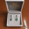Emerald Cut Green Emerald Drop Earrings With Diamond Halo –Green Gemstone Jewelry