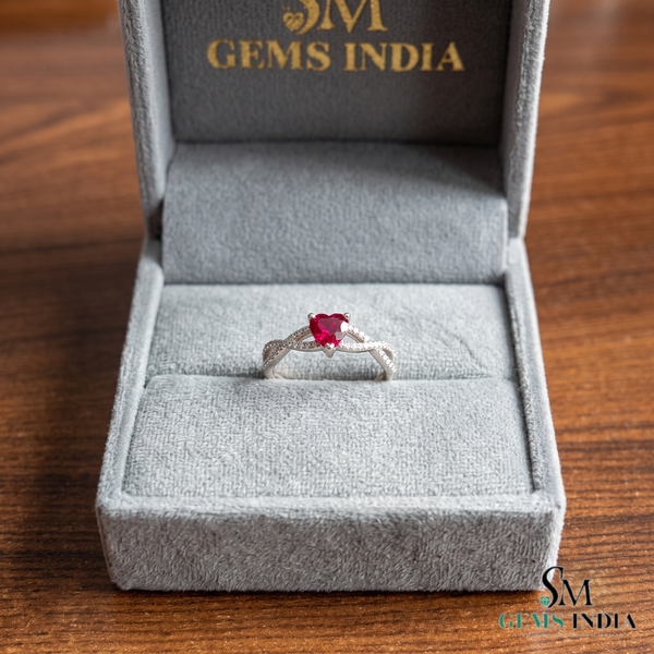 Ruby Heart Cocktail Ring with Diamond – Luxury Romantic Jewelry Gift for Her