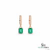 Emerald Cut Green Emerald Huggie Drop Earrings With Diamond Accents - Gift For Her
