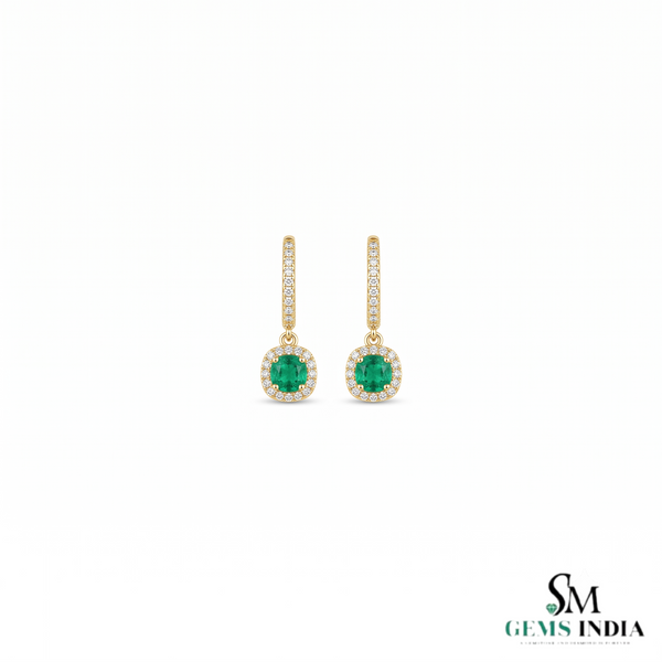 Elegant Cushion Cut Emerald Drop Earrings With Diamond Halo – Statement Jewelry For Her