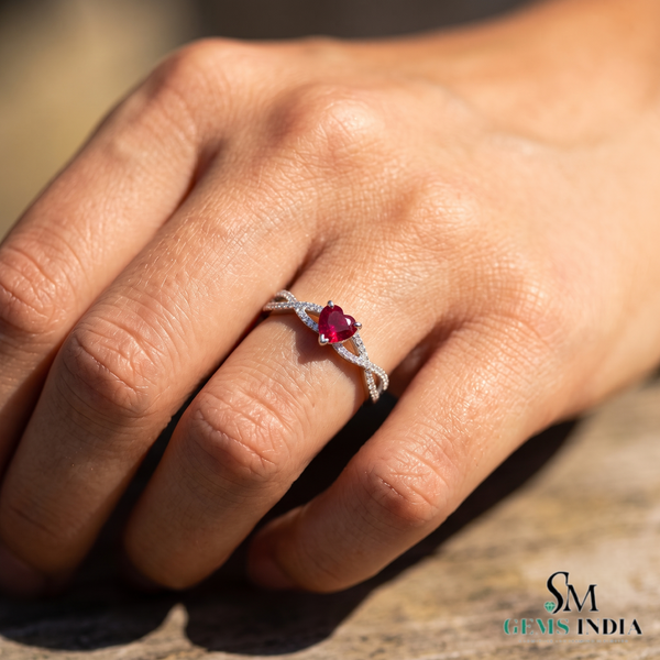 Ruby Heart Cocktail Ring with Diamond – Luxury Romantic Jewelry Gift for Her