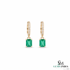 Emerald Cut Green Emerald Huggie Drop Earrings With Diamond Accents - Gift For Her