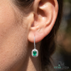 Emerald Cut Green Emerald Drop Earrings With Diamond Halo –Green Gemstone Jewelry