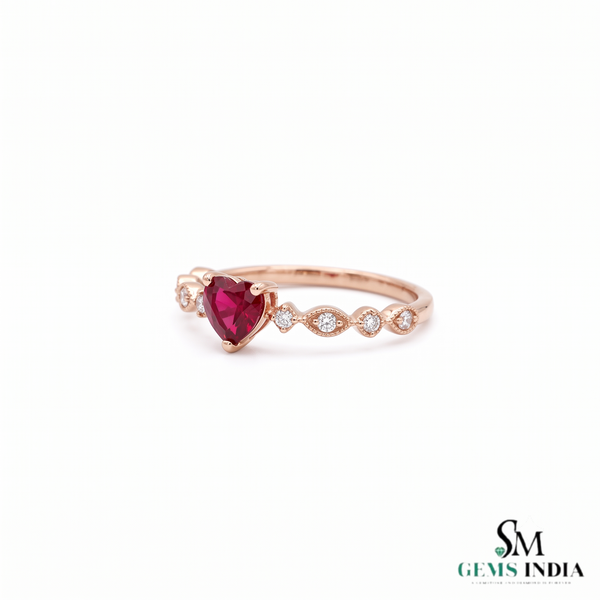 Heart Cut Ruby Ring with Diamond Halo Accents – Elegant Vintage Inspired Jewelry