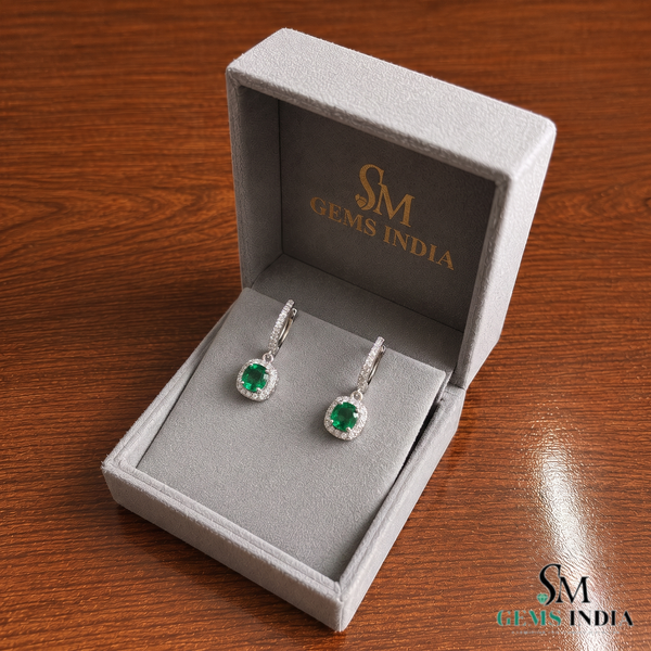Elegant Cushion Cut Emerald Drop Earrings With Diamond Halo – Statement Jewelry For Her