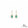 Emerald Cut Green Emerald Drop Earrings With Diamond Halo –Green Gemstone Jewelry