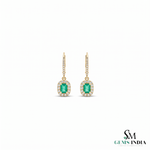 Emerald Cut Green Emerald Drop Earrings With Diamond Halo –Green Gemstone Jewelry