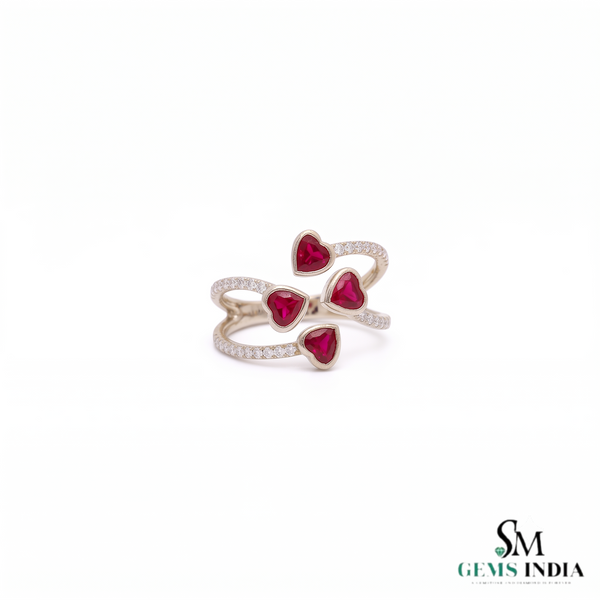 Heart Shaped Ruby Ring with Diamond Accent Band – Elegant Gemstone Jewelry