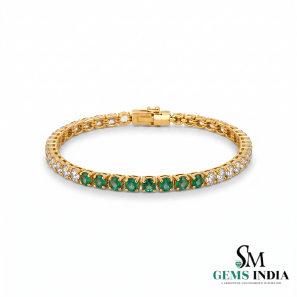 Luxury Round Emerald & Diamond Tennis Bracelet - Fine Jewelry for Women