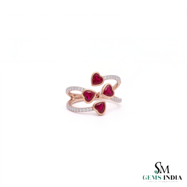 Heart Shaped Ruby Ring with Diamond Accent Band – Elegant Gemstone Jewelry