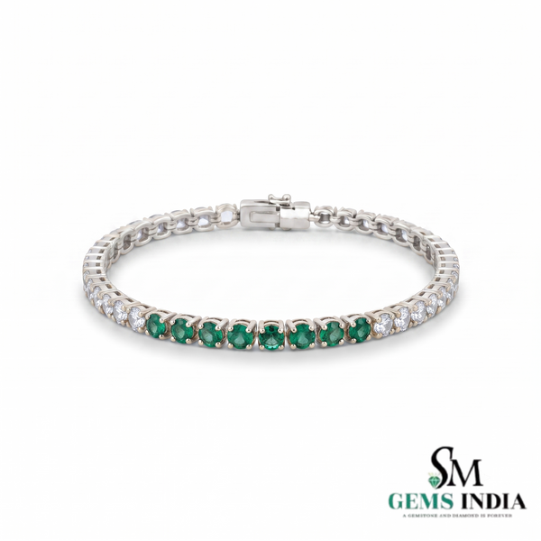 Luxury Round Emerald & Diamond Tennis Bracelet - Fine Jewelry for Women