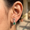 Oval Emerald Stud Earrings With Diamond Halo & Floral Design – Elegant Fine Jewelry