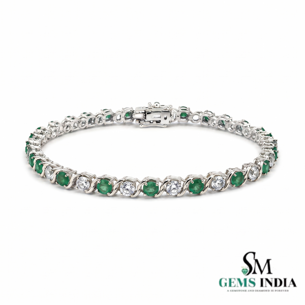 Luxury Round Emerald & Diamond Tennis Bracelet - Classic Luxury Bracelet