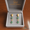 Oval Cabochon Emerald Beaded Drop Earrings With Diamond - Luxury Statement Jewelry