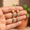 Oval Cabochon Emerald Beaded Drop Earrings With Diamond - Luxury Statement Jewelry