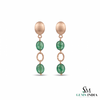 Oval Cabochon Emerald Beaded Drop Earrings With Diamond - Luxury Statement Jewelry