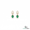 Oval Emerald Stud Earrings With Diamond Halo & Floral Design – Elegant Fine Jewelry